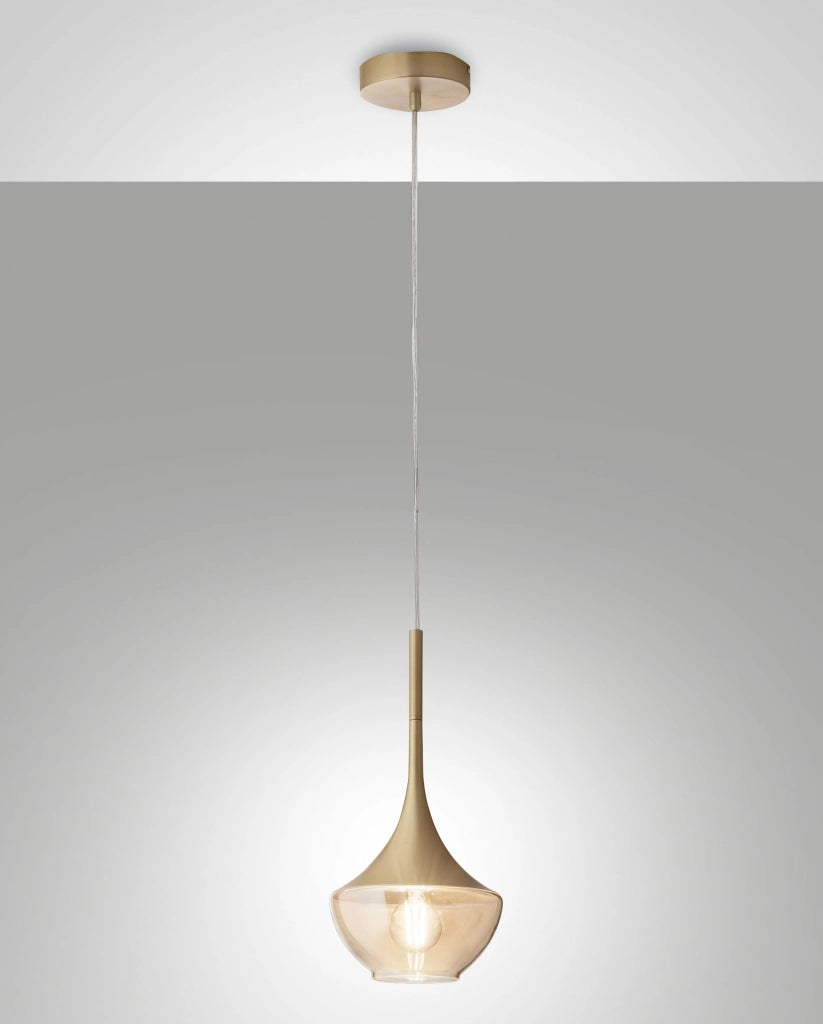 Lampada a Sospensione Apollo in Metallo e Vetro Soffiato Ottone - Design Moderno E27, Struttura Regolabile 2000mm, Ideale per Illuminazione Interni