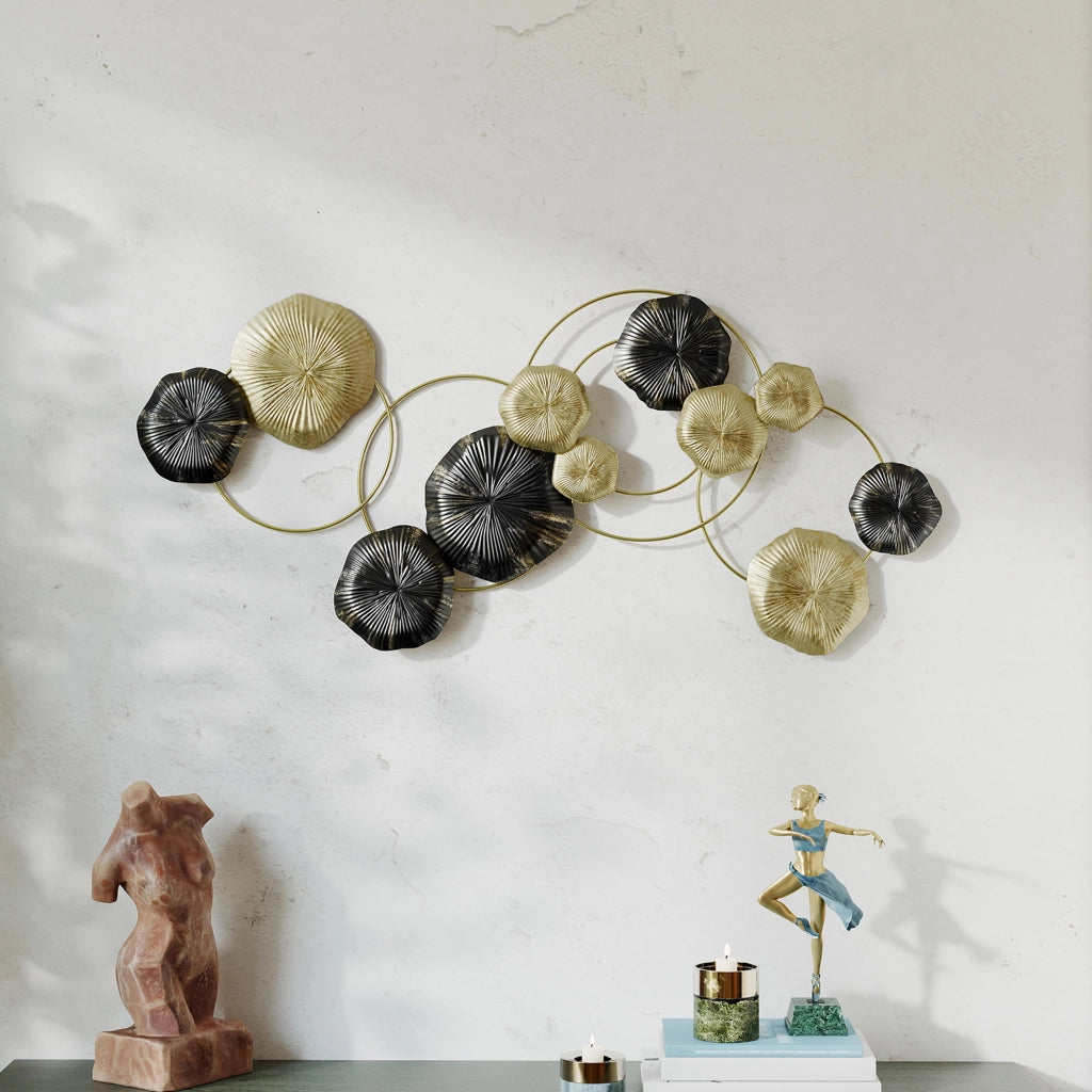Decorazione Parete Metallo Foglia Loto ¨C Xylo ¨C Scultura Murale Oro Nero 84x35 cm