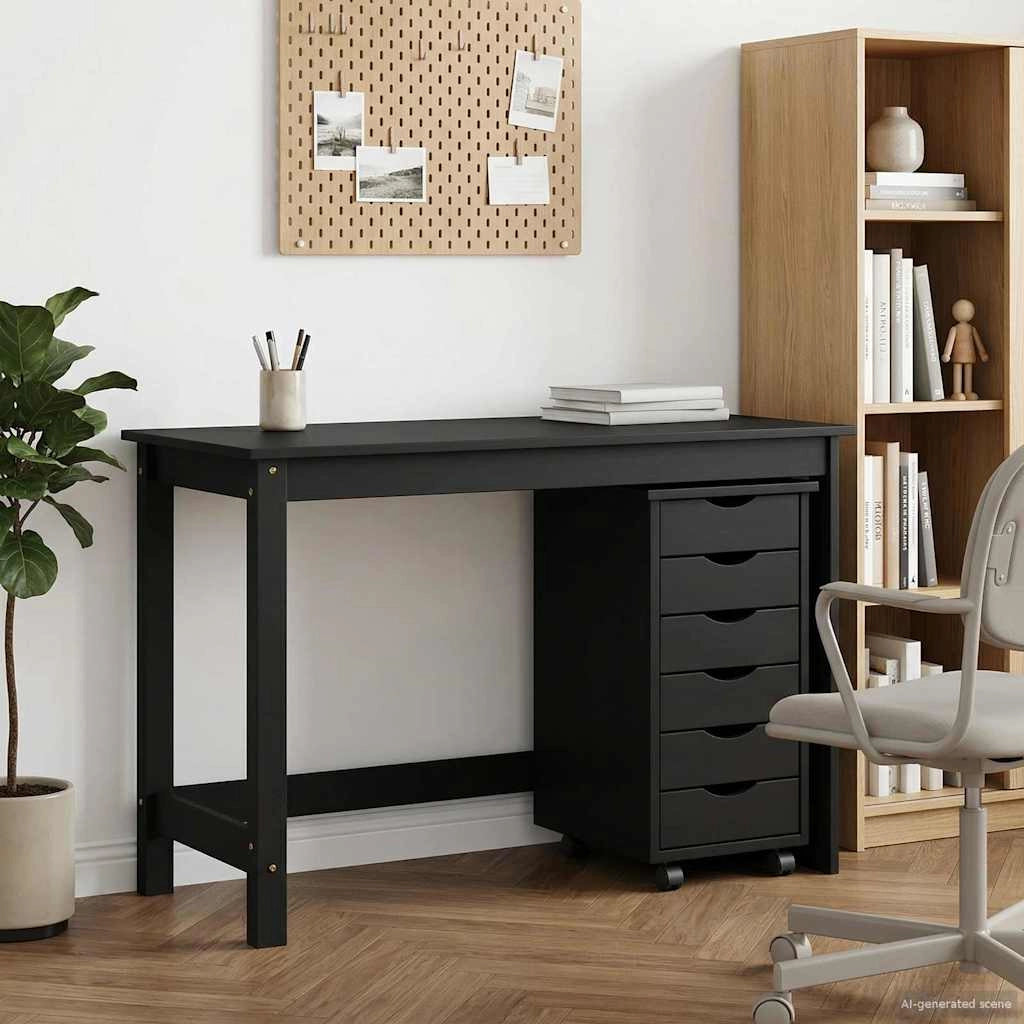 Set scrivania e mobiletto su ruote MOSS 2 pz Nero 3438788