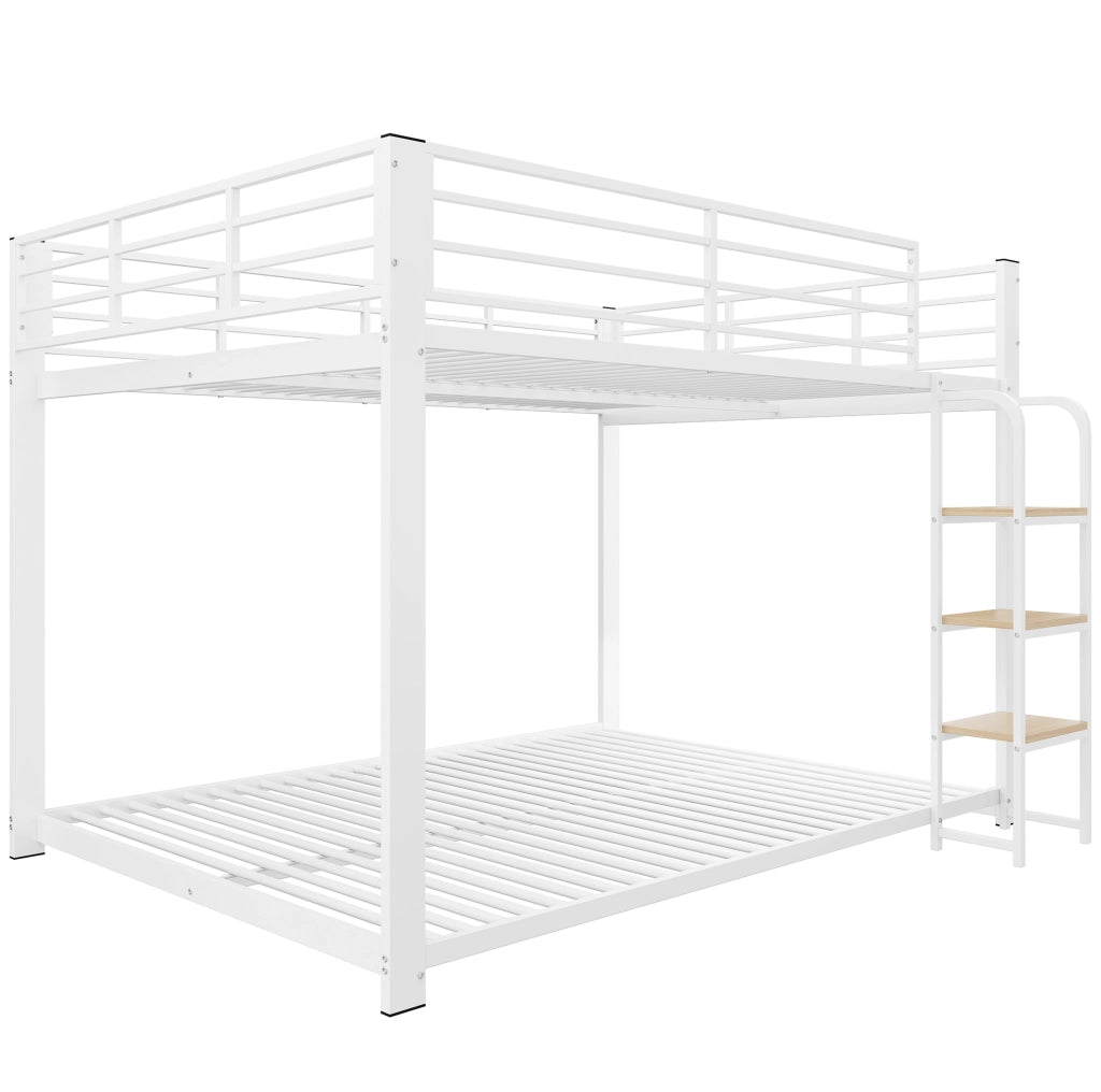 Letto a castello bianco 140x200 cm con scala in legno e struttura stabile