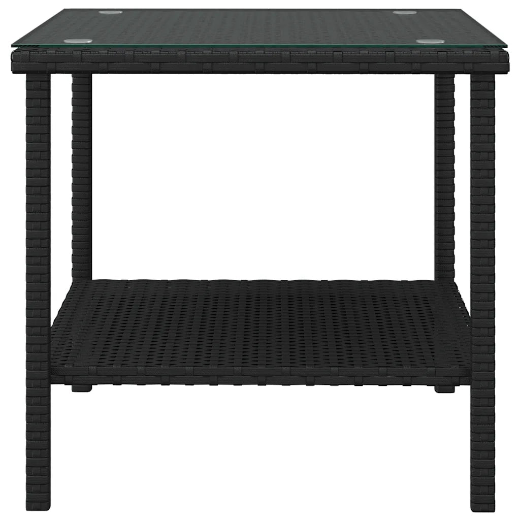 Tavolino | Tavolo laterale Nero 45x45x45 cm Polyrattan e Vetro Temperato
