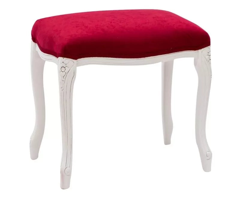 Pouff imbottito tessuto rosso legno shabby bianco 43x33x43 - Mobili 2G