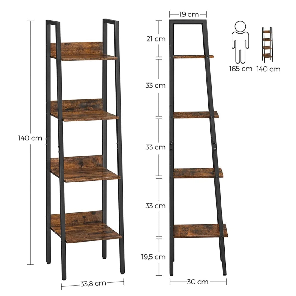 Libreria a 4 ripiani mobile contenitore indipendente per soggiorno camera da letto cucina struttura in acciaio facile da montare stile industriale 140 cm marrone rustico e nero 12_0003498