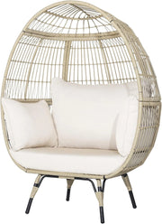 Poltrona da Esterno in Rattan Boho Chic, Portata fino a 180 kg Poltrona da Giardino con Cuscini, Sedia a Forma di Uovo con Struttura in Metallo, Divano per Soggiorno, Terrazza, Marrone