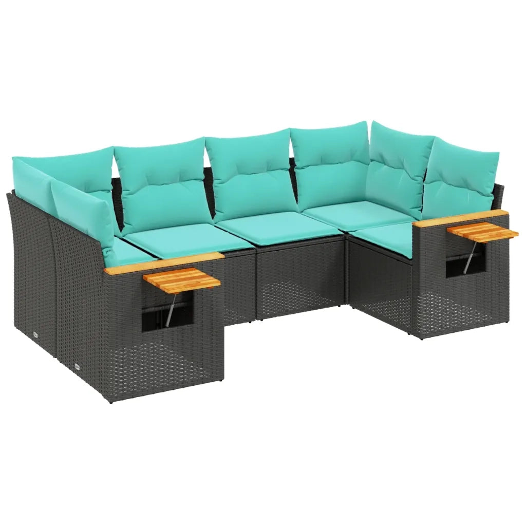 Set Divano da Giardino 6 pz con Cuscini Nero in Polyrattan 3227100