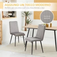 Set 2 Sedie da Cucina Imbottite e Salvaspazio con Gambe in Acciaio, 43x58x90 cm, Grigio e Nero