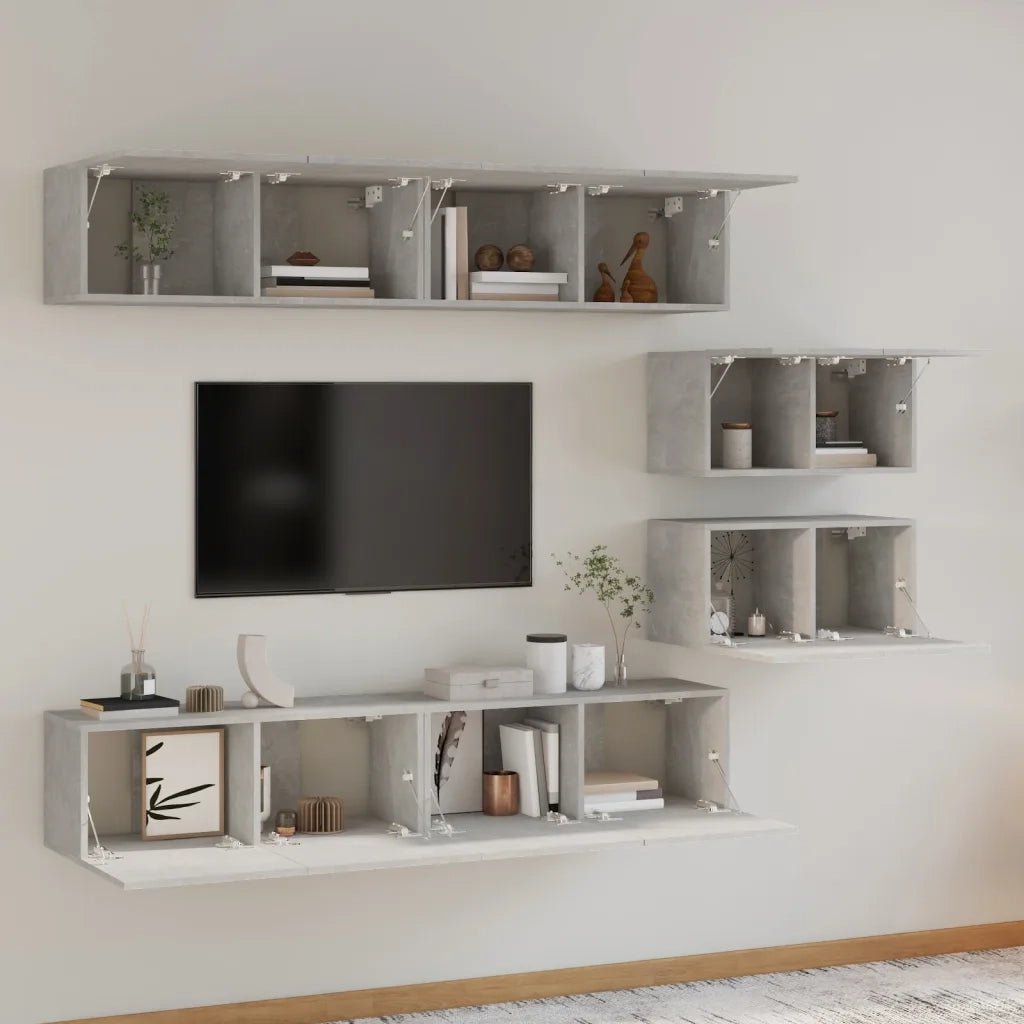 Set di Mobili Porta TV 6 pz | Armadietto TV | Mobile Porta TV Grigio Cemento in Legno Multistrato