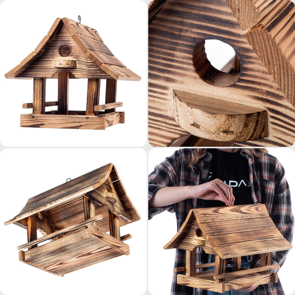 KADAX Grande mangiatoia per uccelli premium con casetta in legno e confezione regalo