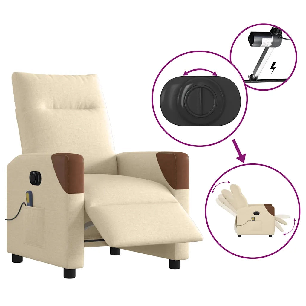 Poltrona Reclinabile Massaggiante | Sedia Relax Elettrica Crema in Tessuto