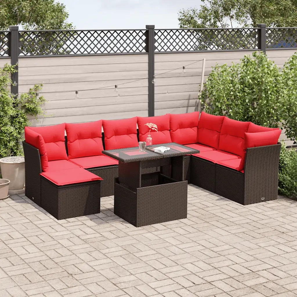 Set Divani da Giardino 9 pz con Cuscini Marrone in Polyrattan 3266794