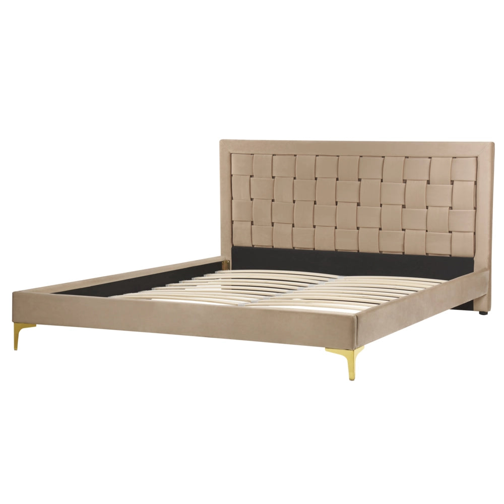 Letto Imbottito 160 x 200 cm Testiera Taupè Velluto Gambe Dorate