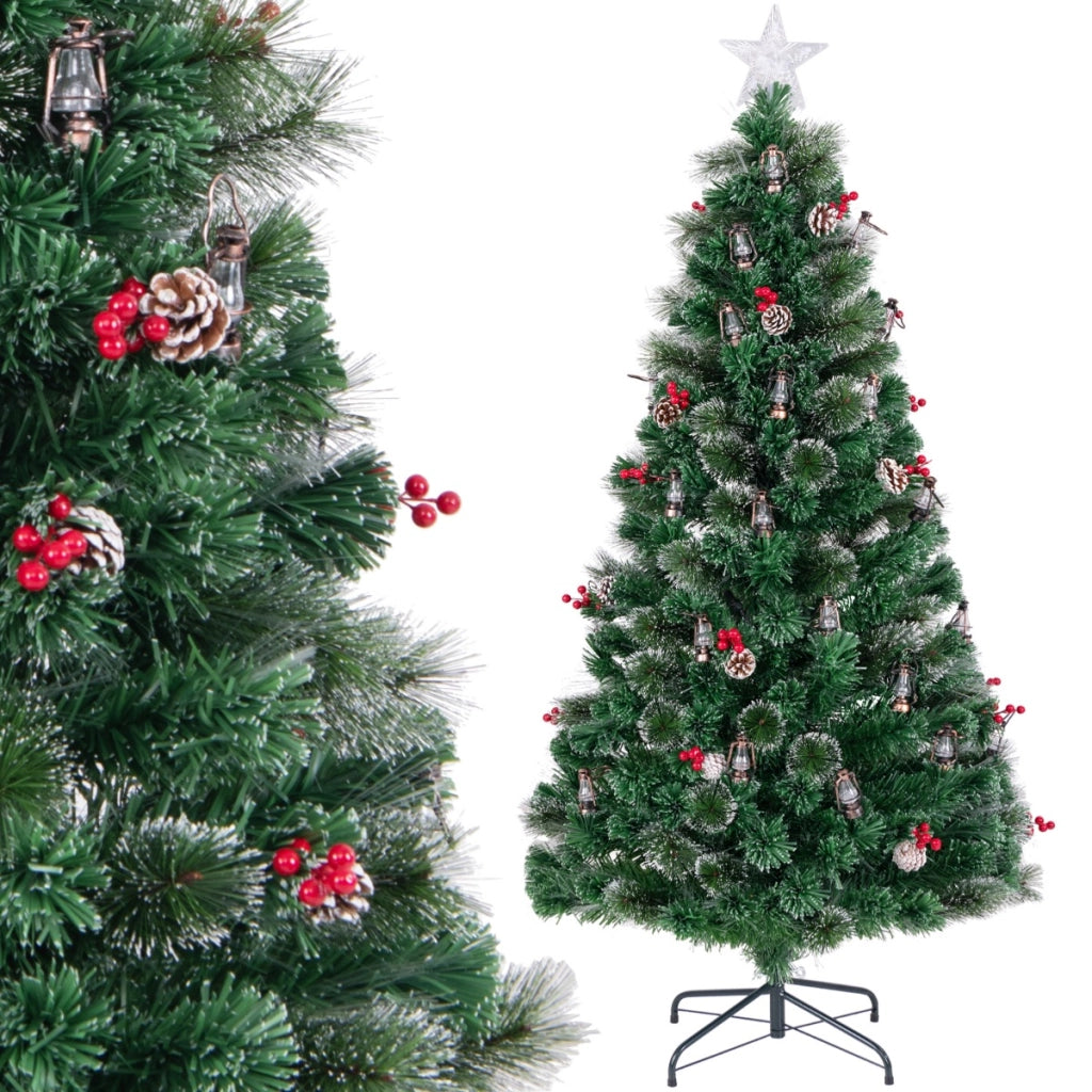 Albero di Natale 180cm con 8 modalit¨¤ di illuminazione luci led fibre ottiche, Albero natalizio artificiale ago di pino-Alberi di Natale