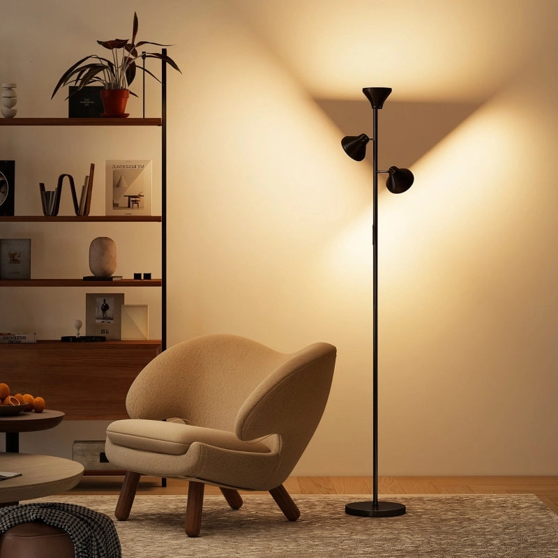 Lampada da terra dimmerabile con luce di lettura, lampada da terra a colori RGB con telecomando, controllo touch, 3 teste rotanti, nera