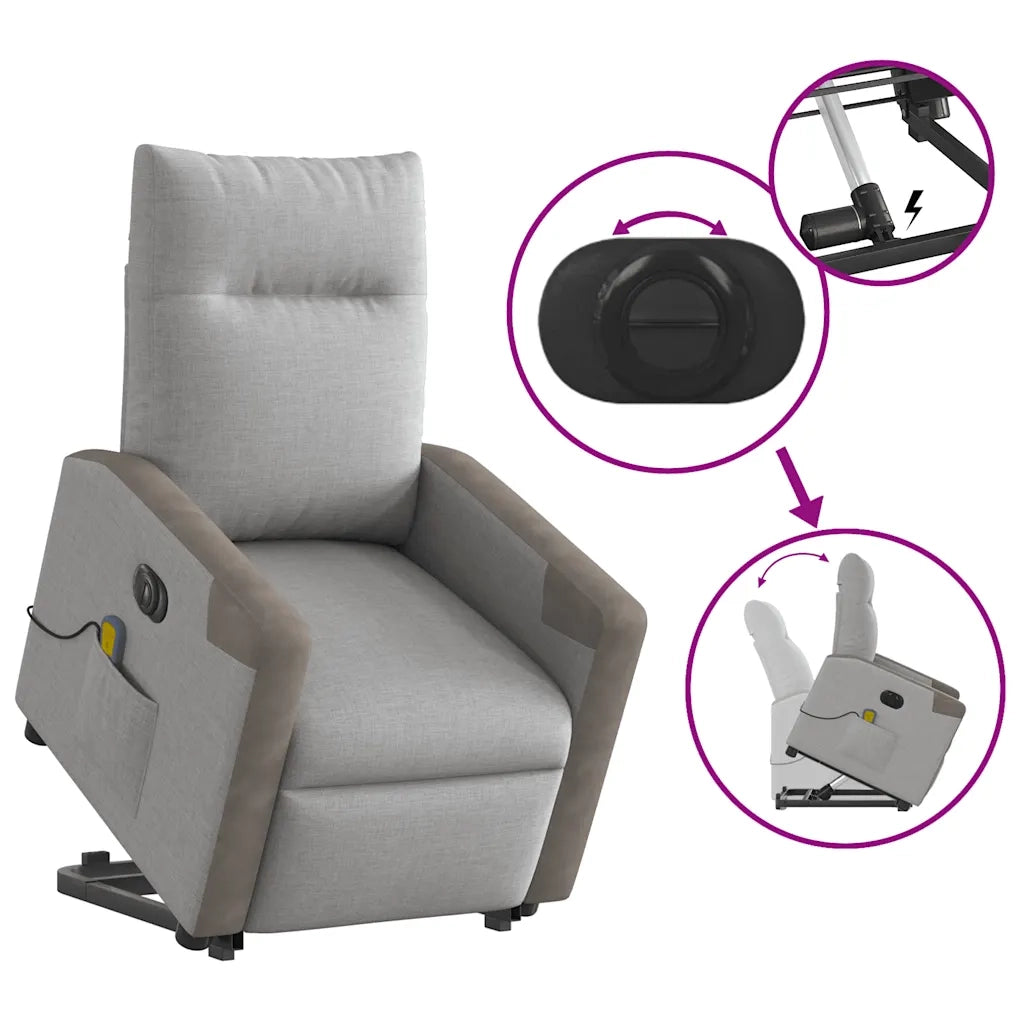 vidaXL Poltrona Alzapersona Massaggi Elettrica Grigio Nuvola Tessuto
