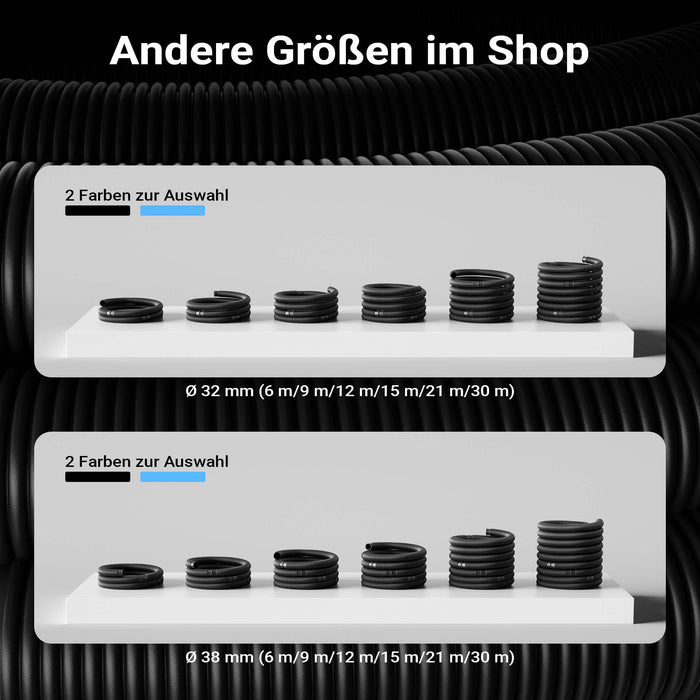 Tubo per piscina nero, 12 m ø 38 mm, sezionabile ogni 1,5 m, galleggiante, in resina 190 g/m Made in EU