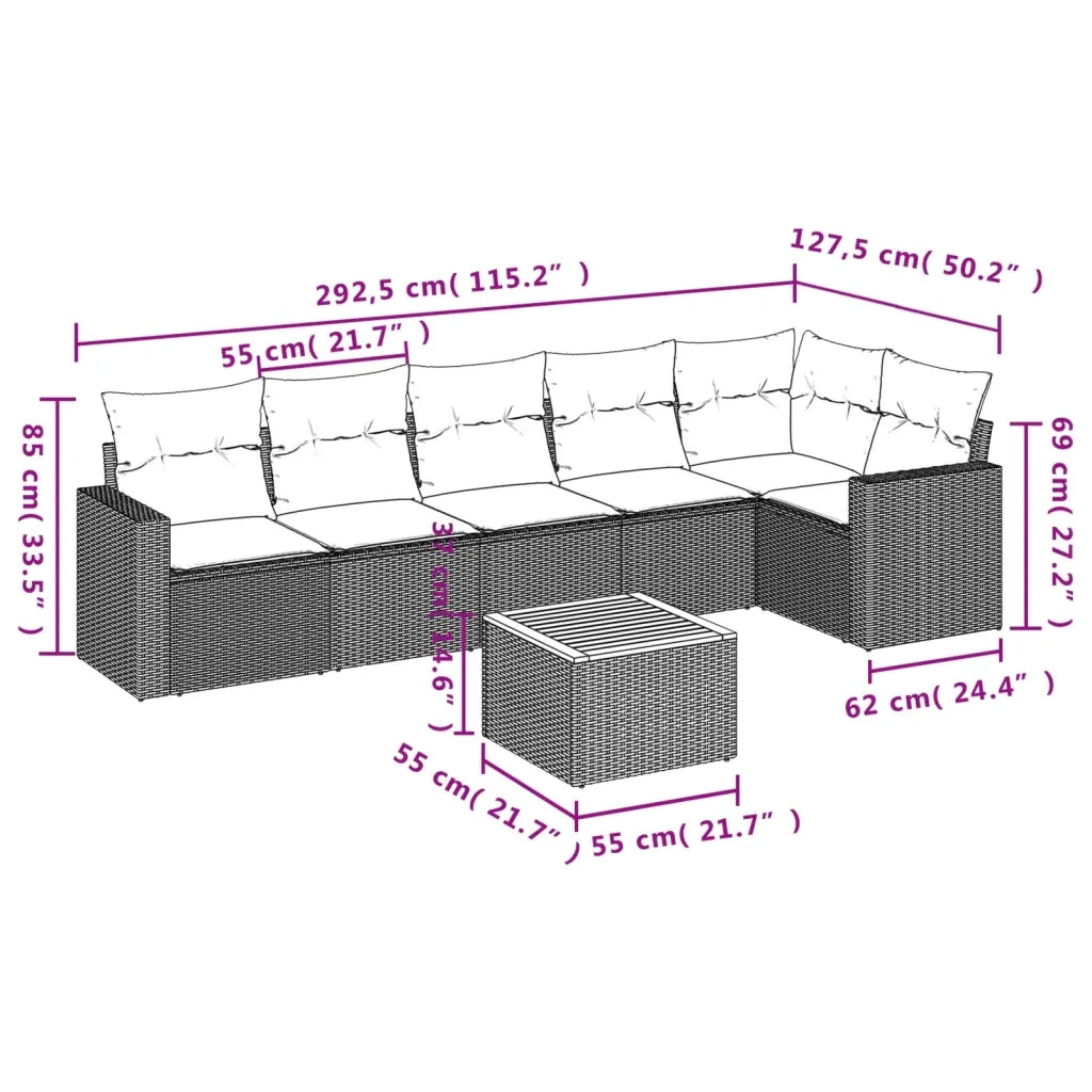 Set Divani da Giardino 7 pz con Cuscini Beige in Polyrattan 3224133