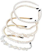 Set di fasciature per capelli a perle 5 pezzi - Set di fasciature per capelli - Accessori per capelli - Regali di nozze - Regali di compleanno - Regali di festa - Materiale: perle/metallo - Set di fasciature per capelli