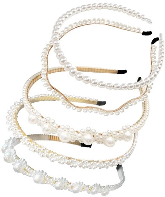 Set di fasciature per capelli a perle 5 pezzi - Set di fasciature per capelli - Accessori per capelli - Regali di nozze - Regali di compleanno - Regali di festa - Materiale: perle/metallo - Set di fasciature per capelli