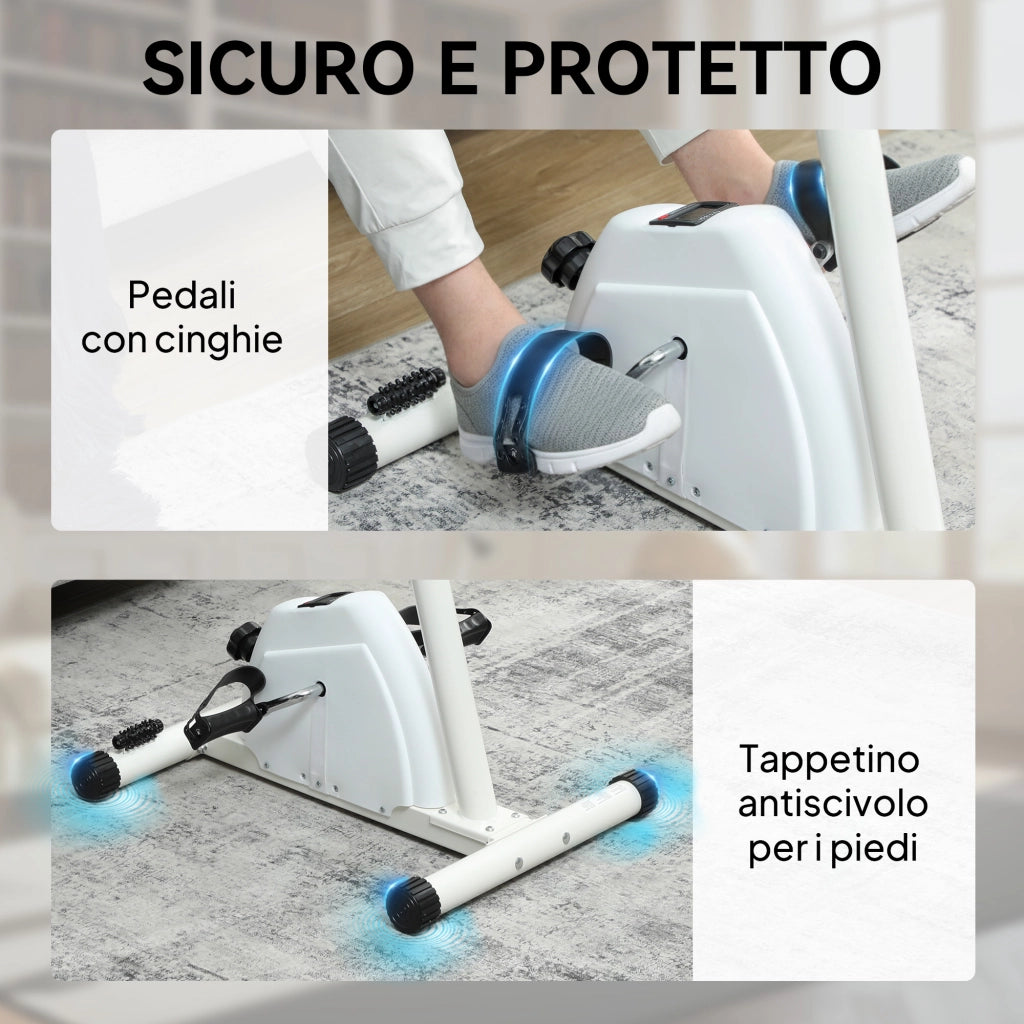 Cyclette per Riabilitazione Braccia e Gambe con Altezza e Resistenza Regolabili Display LCD Bianco