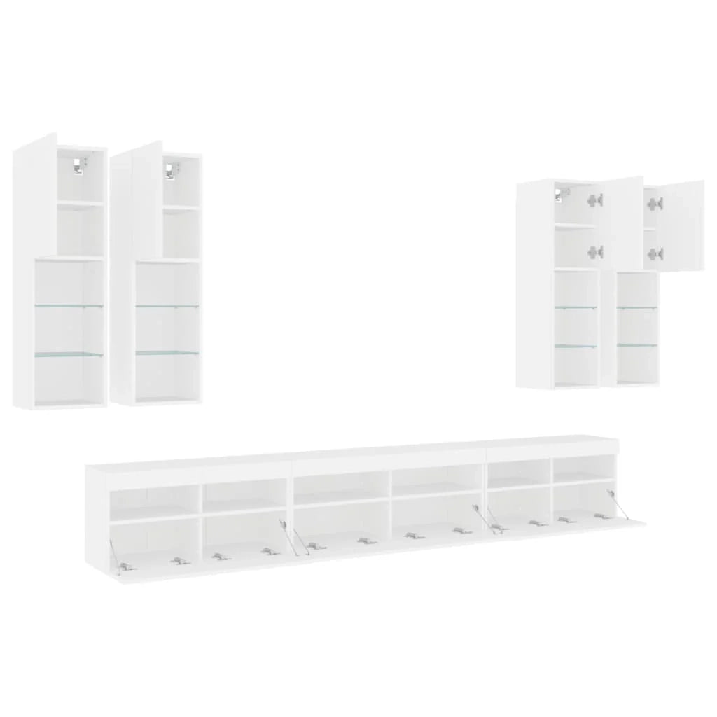 Set di mobili credenza TV soggiorno camera da letto parete soggiorno x 7 pezzi con luci LED bianco 02_0025357