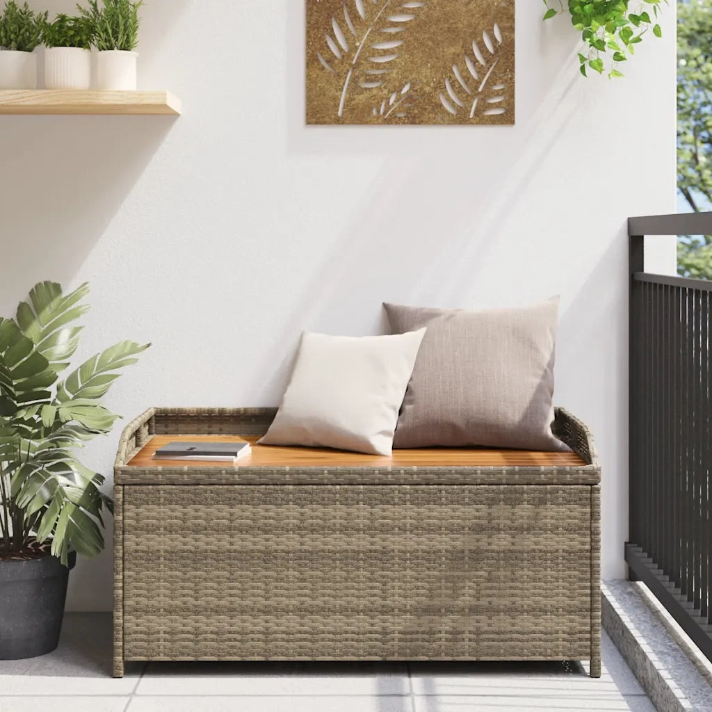 Panca Portaoggetti Giardino Grigia 100x50x52 Polyrattan Acacia 365950