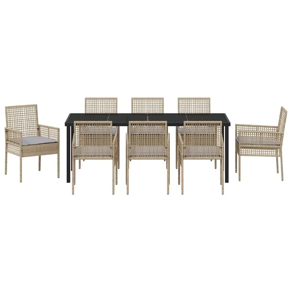 Set da Pranzo per Giardino con cuscino 9 pcs Beige polyrattan 3379890