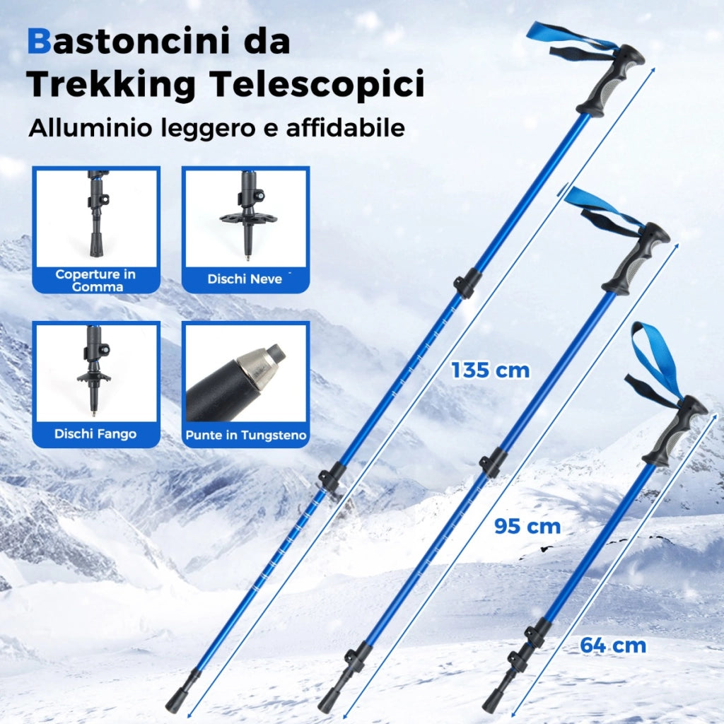 Paio di racchette da neve kit in alluminio per ogni terreno, Paio di racchette da neve leggeri con bastoncini da trekking Blu