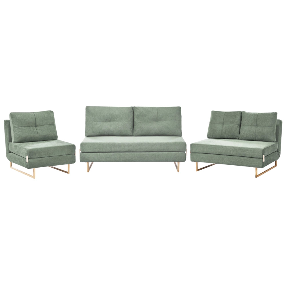 Set da salotto in tessuto verde chiaro 3 posti 2 posti e 1 posto a sedere per 6 persone Funzione letto pieghevole