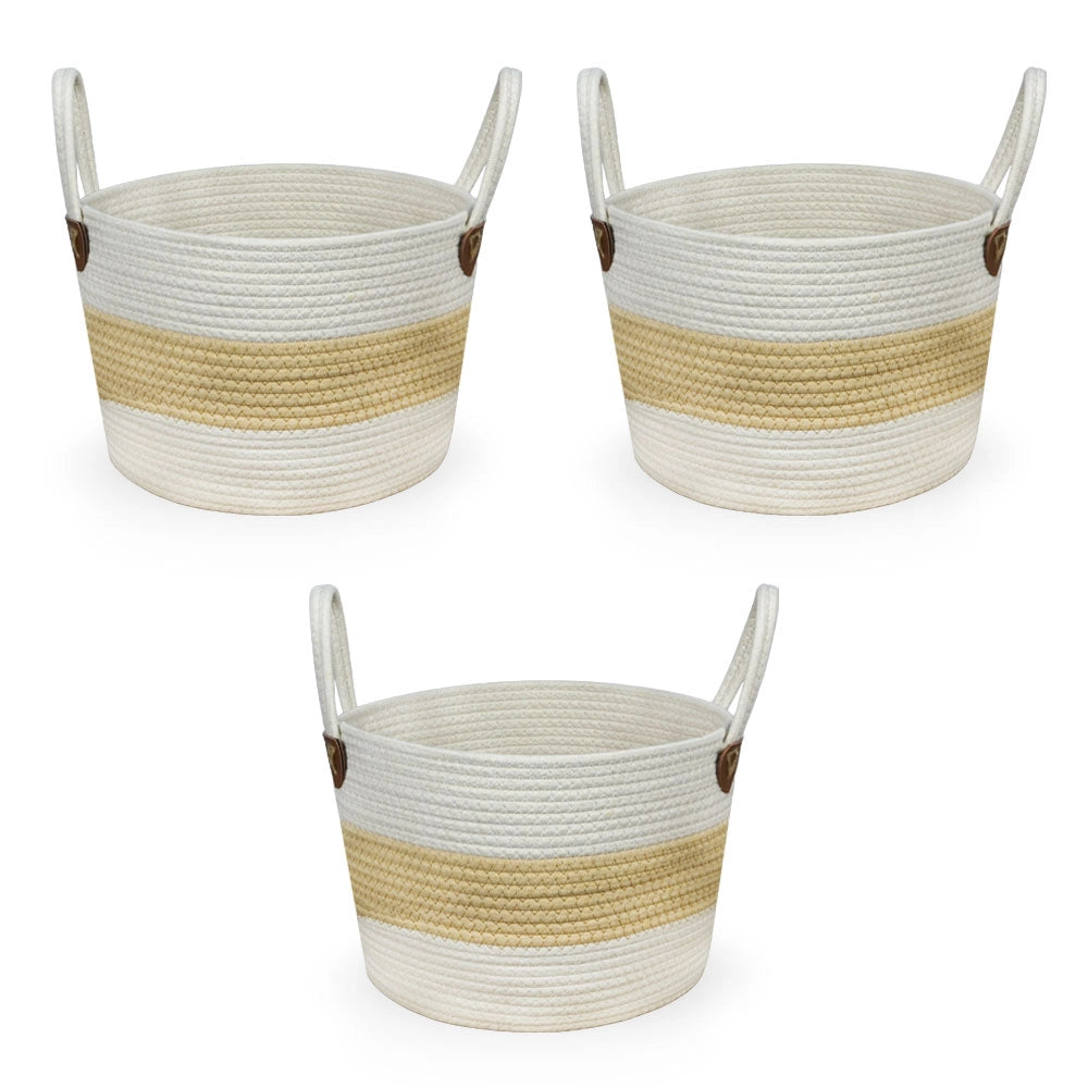 Cesti Portaoggetti Corda Bianco Beige con Maniglie cm 33 x 33 x h 33 Set da 3