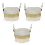 Cesti Portaoggetti Corda Bianco Beige con Maniglie cm 33 x 33 x h 33 Set da 3