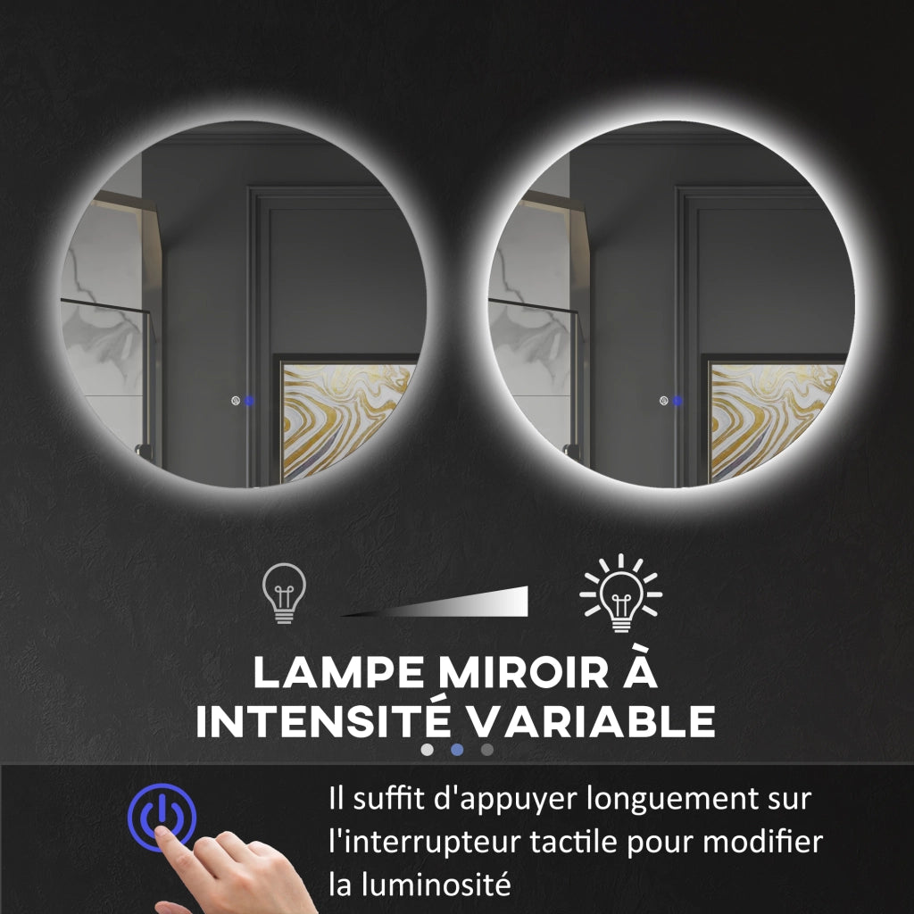 Specchio da bagno LED rotondo con antibu¨¦e ¨C zephmum ¨C grigio 70 cm