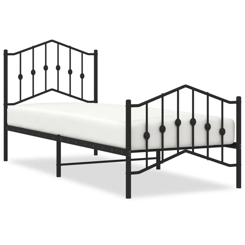 Letto singolo | Letto per adulti | Giroletto con Testiera e Pediera Metallo Nero 80x200 cm