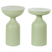 Set di 2 tavolini moderni in ferro opaco verniciato a polvere verde forma ovale soggiorno camera da letto moderna
