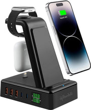 Stazione di ricarica wireless 8-in-1 - caricatore con 6 porte USB - 120W - PD - QC3.0 - Qi - dock magnetico di base - compatibile con iPhone - iWatch - AirPods