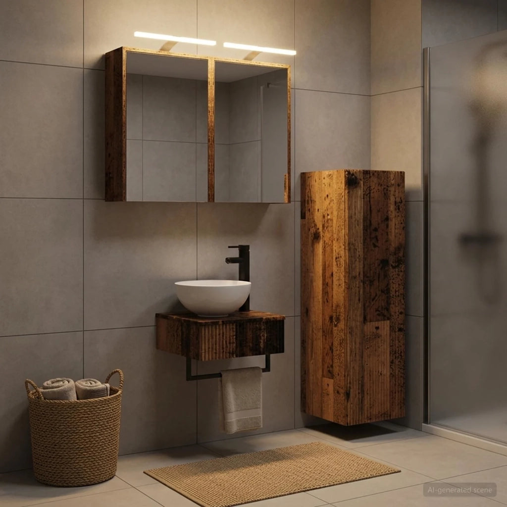 Set di Armadi da Bagno 4 pz Legno antico Legno ingegnerizzato 3407373