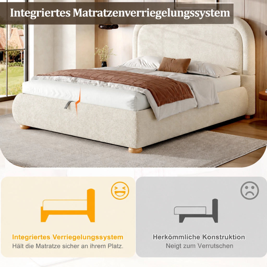 letto imbottito bouclé beige 140 x 200 cm