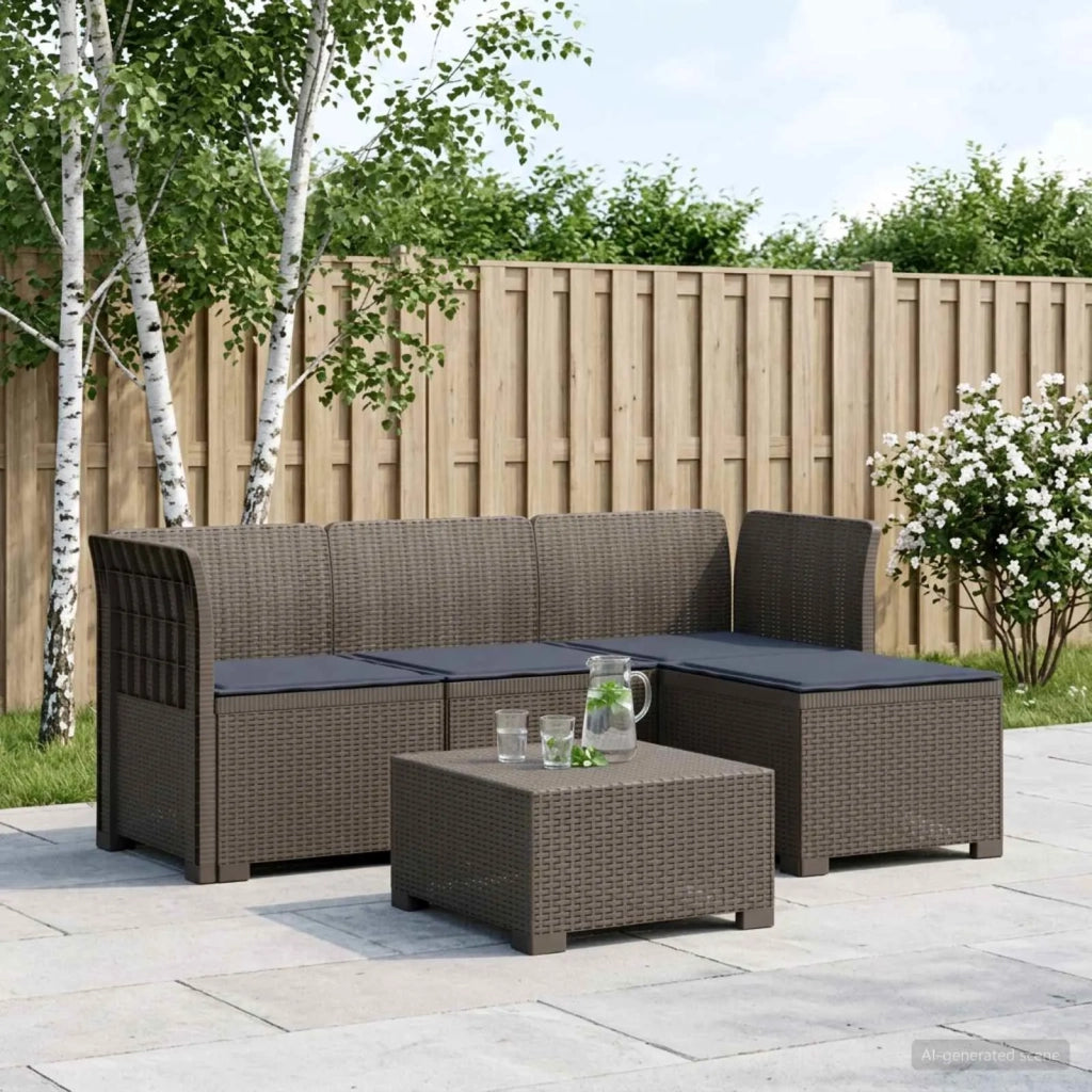 Divano da giardino 4 posti con cuscini aspetto rattan PP 3443941