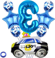 Decorazione di compleanno per bambini blu con palloncini, numero 3, per festa di compleanno.