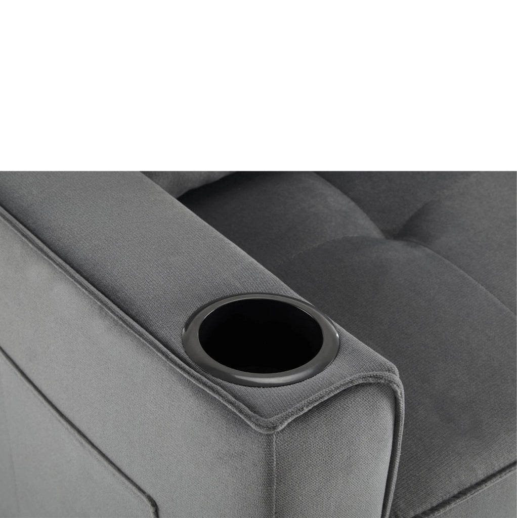Divano letto 3 in 1 in velluto grigio 137x76;5x83 cm; con 2 cuscini e portabicchieri