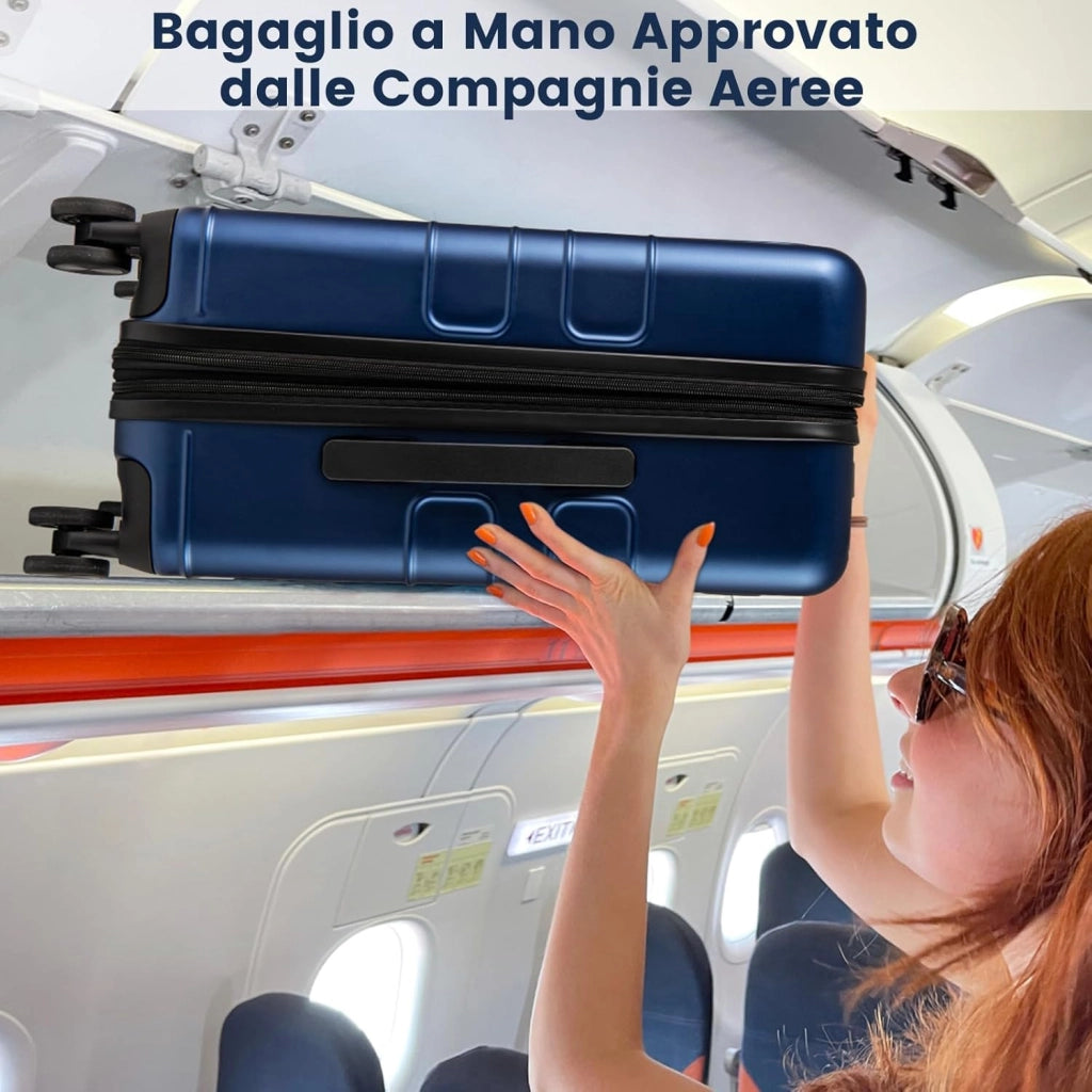 Valigia Bagaglio a Mano 20" con Tasca Frontale, Porta USB, Trolley Bagaglio a Mano con Serratura, Ruote Girevoli, Manico Regolabile (Senza Beauty + Blu Scuro)