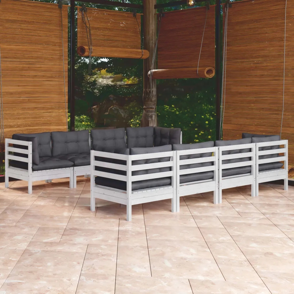 Set Salotto Giardino con Cuscini 9 pz in Legno Massello di Pino