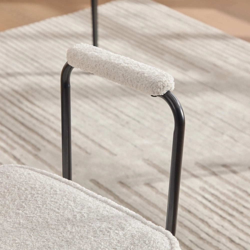 Sedie da Pranzo Set 2 Pezzi ¨C MINIMAL ¨C Velluto Chenille con Braccioli, Gambe Metallo, Effetto Rattan, Avorio