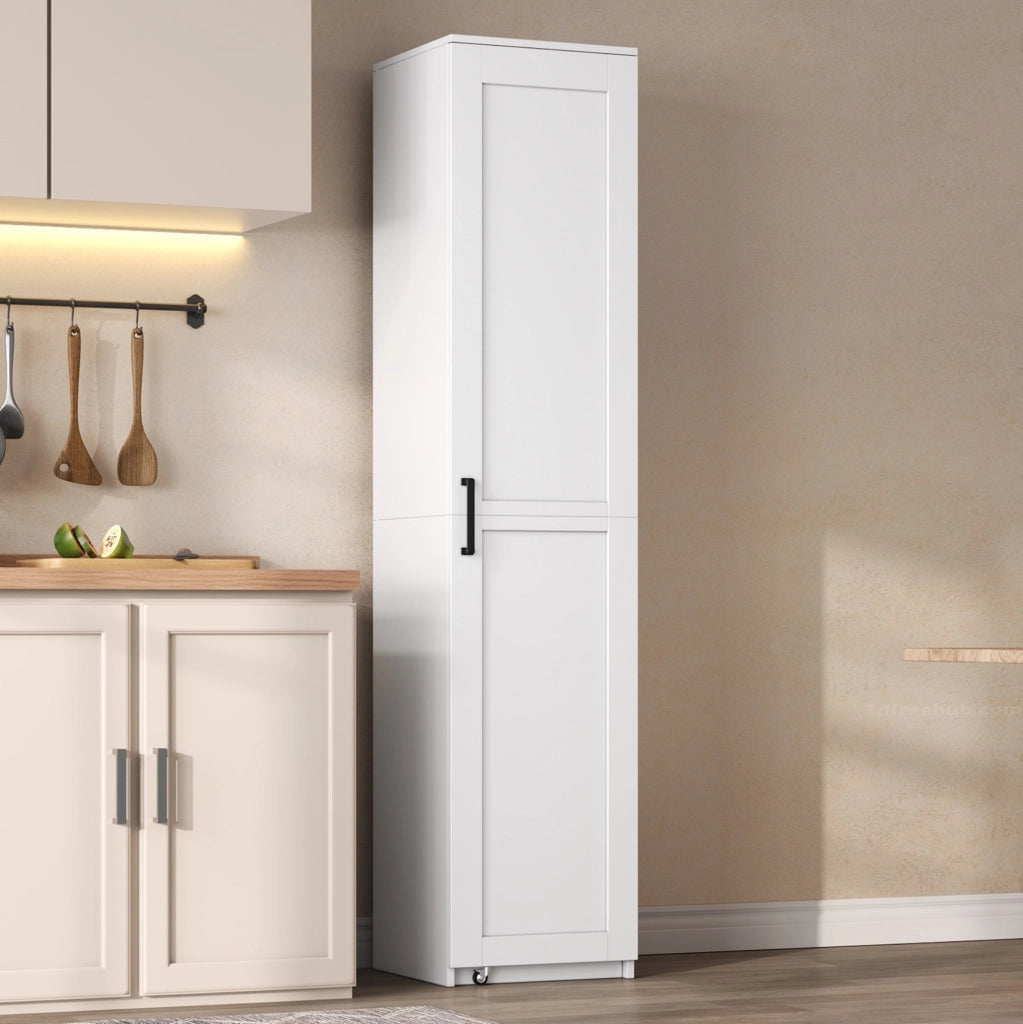 Armadio contenitore alto 40x40x183 cm con ripiani regolabili; MDF bianco/naturale