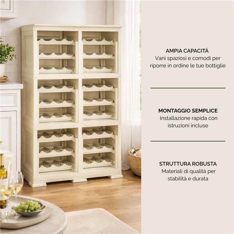 SCAFFALE PORTABOTTIGLIE PER 72 BOTTIGLIE 79X42,5X125 CM – CANTINETTA MODERNA A VISTA SENZA ANTE, MOBILE VINO MODULARE OMNIMODUS