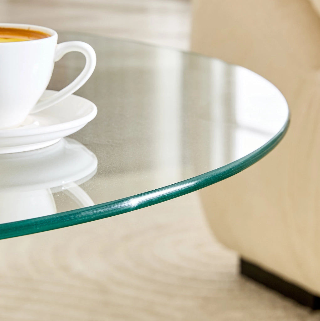 Tavolino rotondo 70 cm oro in vetro e metallo; base stabile