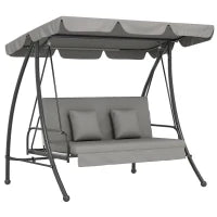 Dondolo da Giardino 3 Posti con Tetto Reclinabile Trasformabile Letto in Poliestere Crema 209cm x 114cm x 170cm
