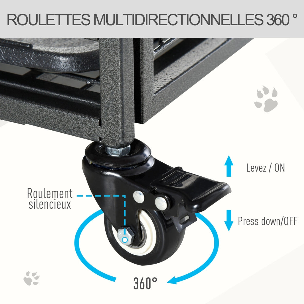 Gabbia per cani pieghevole con ruote ¨C zephmum ¨C grigio nero 94x58x69.5 cm