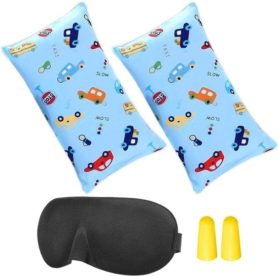 Set di cuscini per auto da viaggio per 2 persone - Oogbende con auricolari per il sonno - Accessori per viaggiatori - Disegno confortevole - Ideale per bambini