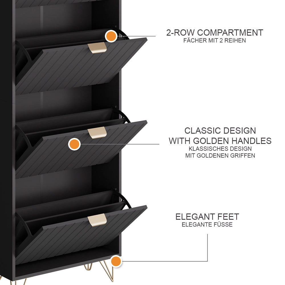 Armadio per le scarpe Helge Nero 60 x 166.7 cm 4 scomparti Vicco