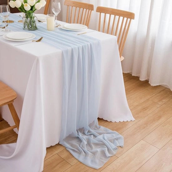 Tafelloper di chiffon, azzurro chiaro, decorativo, tafeldecorazione per compleanni, matrimoni, cene da sogno, 70 cm x 3 m